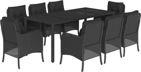 vidaXL Set mobilier de grădină cu perne, 9 piese, negru, poliratan