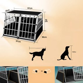 Cușcă de transport pentru câini BRUNO, 97x90x70cm, argintiu/negru Cadoca