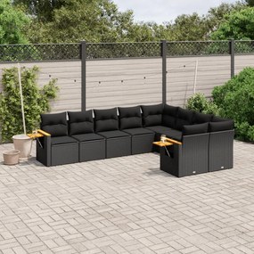 3259542 vidaXL Set mobilier de grădină cu perne, 9 piese, negru, poliratan
