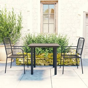 3060207 vidaXL Set mobilier de grădină, 3 piese, negru, sticlă și oțel