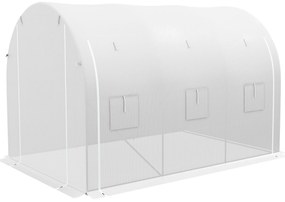 Outsunny Seră de grădină 6 m² dim. 3 x 2 m cu 1 ușă + 2 părți laterale cu fermoare, 6 ferestre, Alb | Aosom Romania