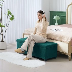 HOMCOM Banc de depozitare capăt de pat din catifea cotelată cu capac, pentru salon, cameră, intrare, 112 x 42 x 40 cm, verde | Aosom Romania