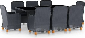 vidaXL Set mobilier exterior cu perne, 9 piese, gri închis, poliratan