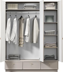 Dulap Lorini 150 cm cu rafturi - cașmir / mânere aurii T-bar