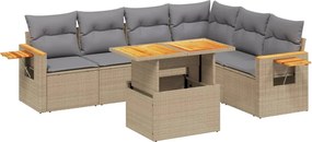 vidaXL Set canapele de grădină, 7 piese, cu perne, bej, poliratan
