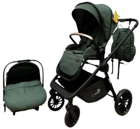 Carucior 3 in 1: Cadru usor, Landou confortabil, Varianta sport si Scoica auto - CPC-65-verde