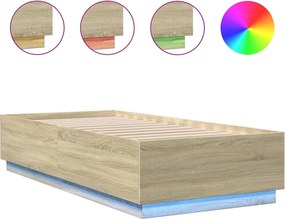 vidaXL Cadru de pat cu LED, stejar sonoma, 100x200 cm, lemn prelucrat