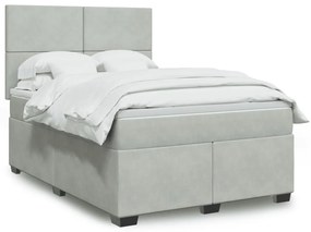 vidaXL Pat box spring cu saltea, gri deschis, 140x190 cm, catifea