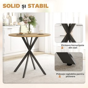 HOMCOM Masă Rotundă de Dining Industrială 80cm - Stejar Alb | Aosom Romania