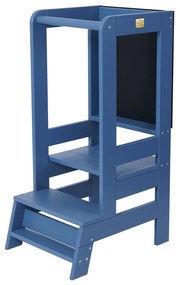 Inaltator Learning Tower Ajustabil cu tabla de scris, Ajutor de bucatarie MeowBaby  , lemn Albastru inchis