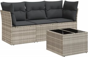 vidaXL Set canapea de grădină cu perne, 4 piese, gri deschis poliratan