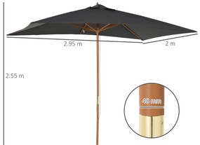 Outsunny Umbrelă de Grădină cu Frânghie și Orificii de Ventilație,  2.95x2x2.55 m, Gri Închis | Aosom Romania