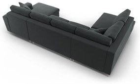 Colțar gri închis extensibil, cu spațiu de depozitare cu tapițerie din catifea (cu colț pe partea stângă-în formă de "U") Kyoto – Cosmopolitan Design