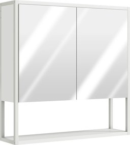 HOMCOM Dulap de Baie de Perete cu Oglindă, Dulap cu Raft Reglabil și Raft Deschis, 60x16x60 cm, Alb | Aosom Romania