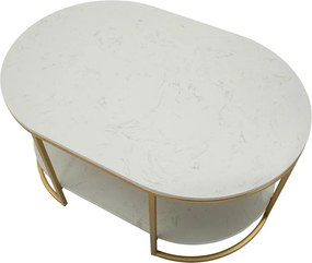 Măsuță de cafea albă-aurie cu blat din marmură 60x90 cm Izmir – Mauro Ferretti