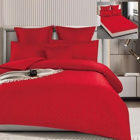 Set lenjerie de pat cu elastic, model embosat, tesatura tip finet, 6 piese, pat 2 persoane, rosu, T4-02
