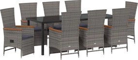 vidaXL Set de masă pentru grădină cu pernă 9 pcs Gri poliratan