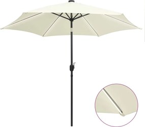 vidaXL Umbrelă de soare cu LED-uri, stâlp aluminiu, alb nisipiu, 300cm