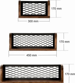 Set 3 etajere Box Homs, nuc-metal negru, 60 x 17 x 10 cm