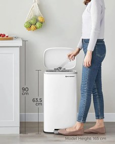 Cos de gunoi cu recipient si capac, metal, alb, Songmics