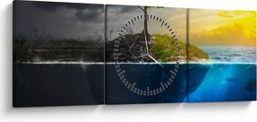 Tablou reprezentând două părți (cu ceas) (90x30 cm)