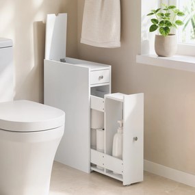 HOMCOM Dulap Baie Slim cu 2 Sertare și Compartiment Deschis, 16x48x58 cm, Alb | Aosom Romania
