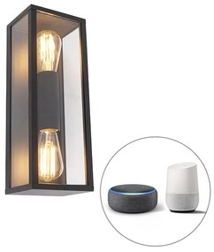Lampă de perete inteligentă neagră 38 cm 2 lumini IP44 incluzând Wi-Fi ST64 - Charlois