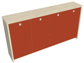 Dulap mediu pentru haine Verno 248 x 46 x 130 cm, uși de sticlă, salcâm / portocaliu