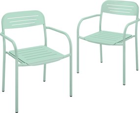 Outsunny Set 2 scaune de grădină stivuibile scaune de terasă cu design lamelă cotiere 56 x 58 x 78 cm Verde | Aosom Romania