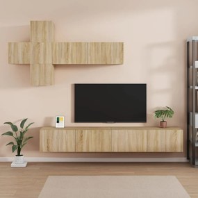 Set dulapuri TV, 7 piese, stejar sonoma, lemn prelucrat 7, Stejar sonoma, 100 x 30 x 30 cm