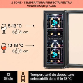 Klarstein Shiraz 12 Duo frigider de vin 2 zone 42L/12 sticle 5-12 / 12-18 °C Touch