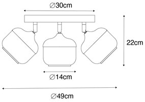 Spotlight de design negru cu auriu și sticlă fumurie 3 lumini rotund - Kyan