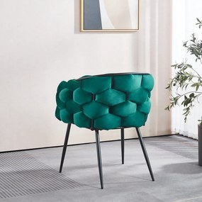 Scaun dining, tapiterie catifea, cadru metalic negru, Verde