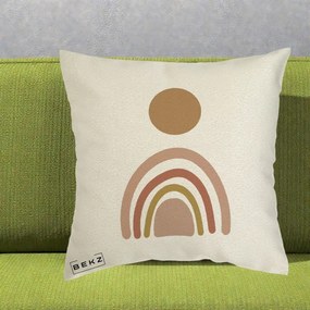 Perna Decorativa Boho Rainbow Sun, 40x40 cm, Ecru, Husa Detasabila, Perna Inclusa, BEKZ®