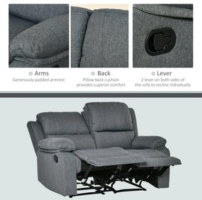 HOMCOM Canapea rabatabilă 2 locuri din material textil, canapea Relax cu șezut independent și brațe, 141.5x95x94.5cm, gri