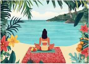 Tablou pe sticlă - Yoghiniță pe plajă (70x50 cm)