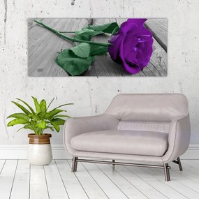 Tablou - Trandafir violet cu tulpina verde (120x50 cm)