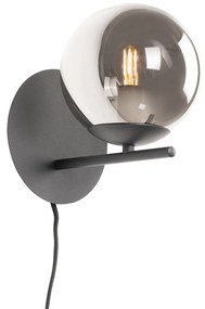 Lampa de perete Art Deco neagră cu sticlă fumurie - Flore