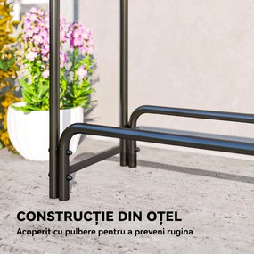 Outsunny Suport pentru Lemne 1 m³, Reglabil, cu Husă Impermeabilă din PE, Metal, 360 x 36 x 99 cm, Negru și Verde Închis | Aosom Romania