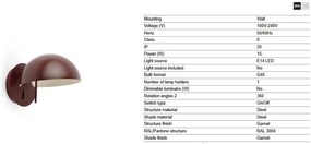 Aplica de perete ambientala directionabila MATILDA burgandy