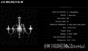 Lustra 5 brate cristal Bohemia, L11 901/05/3-H
