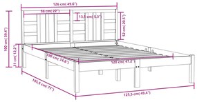 Cadru de pat Small Double 4FT, 120x190 cm, lemn masiv Maro, 120 x 190 cm