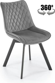 Scaun tapitat K520, gri/negru, stofa catifelata, rotativ, 45x63x80 cm
