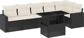 vidaXL Set canapele de grădină cu perne, 7 piese, negru, poliratan