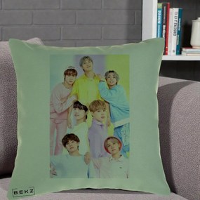 Perna Personalizata K-pop BTS Foto Grup Pastel Colorat cu 7 Membrii, 40x40 cm, Verde, Husa Detasabila, Perna Inclusa, BEKZ®