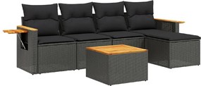 vidaXL Set mobilier de grădină cu perne, 6 piese, negru, poliratan