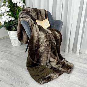 Pătură cu blăniță artificiala Luxury Furr 160x220cm - Maro cu Alb  dungi