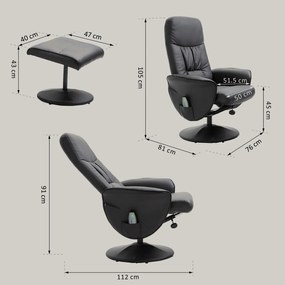 HOMCOM Fotoliu Relaxant cu Suport pentru Picioare, Reclinabil 145° cu Șezut Rotativ, cu 10 Puncte de Masaj, Negru | Aosom Romania