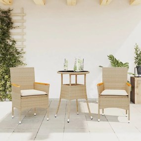 vidaXL Set mobilier de grădină cu perne 3 piese bej poliratan &amp; sticlă