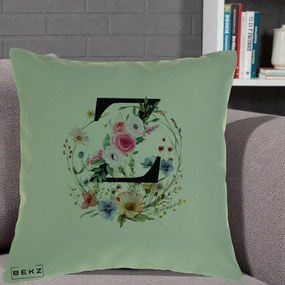 Cadou Personalizat - Perna Personalizata Monograma Florala Litera Z cu Coroana, 40x40 cm, Verde, Husa Detasabila, Perna Inclusa, BEKZ®